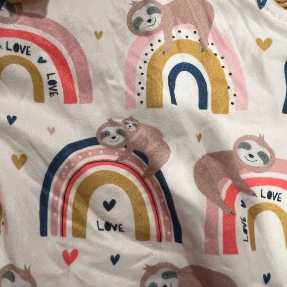 Pete & Lucy rainbow sloth printed long romper w/ snaps, ruffled, EUC, 12-18 mos. - Picture 3 of 6